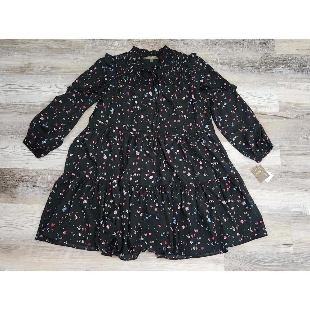 Melonie T Dress Size 12 Black Long Sleeve Floral Babydoll NWT $79 - Picture 7 of 11